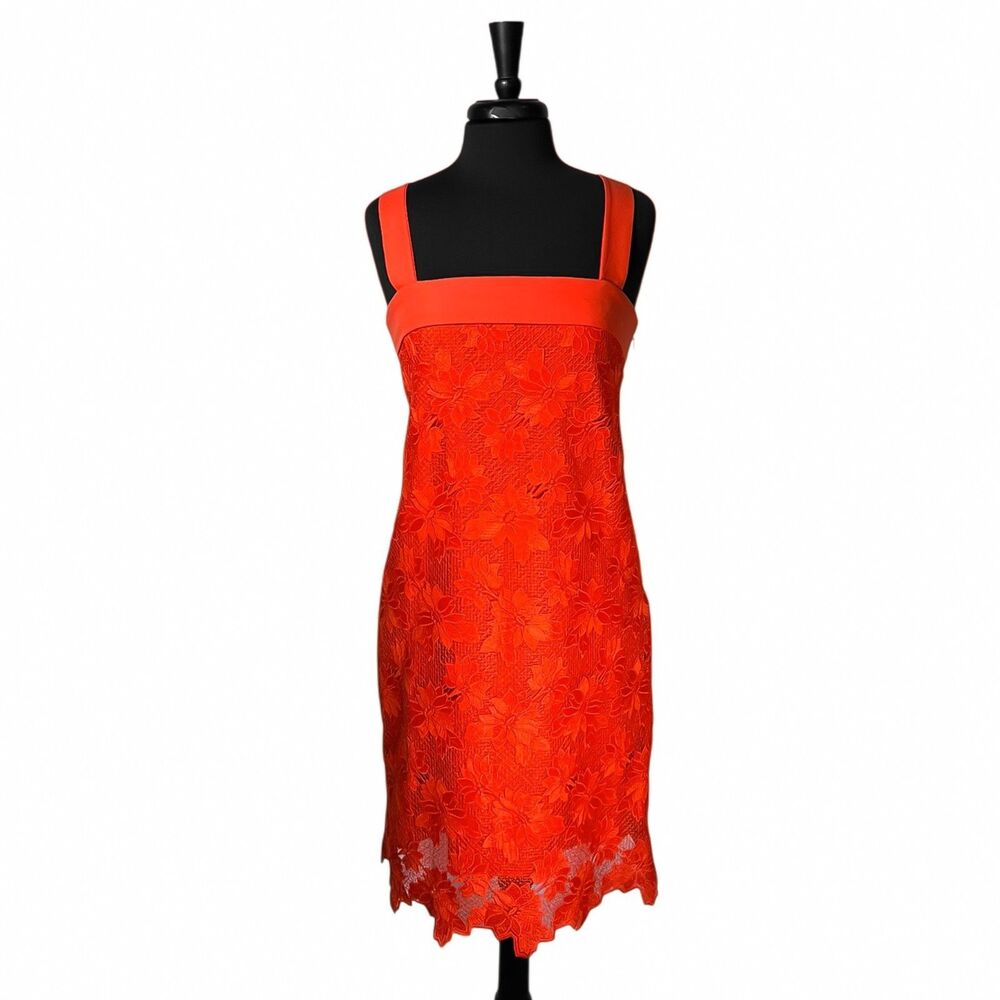 Banana Republic Lace Dress Womens 8 Orange Floral Bow Back Midi Sleeveless NWT
